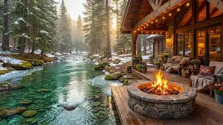 The Most Peaceful Riverside Cabin Porch 🌲🔥 Fire Pit, Gentle River & Nature Sounds for Relaxation