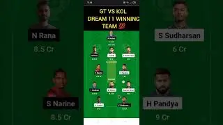 GT vs KOL dream 11 winning team 💯 #gtvskol #shorts #sports #dream11