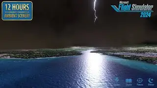 ⛈️ 12 ЧАСОВ MSFS 2024 ГОНОЛУЛУ: Молния, Ливень & Волны Океана для Сна 🌊