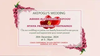 🔴 Wedding || ASHISH ALEXANDER AKIPOGU 💘 NYAYA PRAHARSHA THATHAPADI || On 20.12.2024 at 5.30 PM