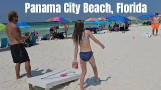 4K Walk Beach. Sandpiper beacon beach resort, Panama City Beach,  Florida. Gulf of Mexico. July 2023