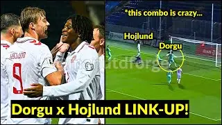 Rasmus H&oslash;jlund brilliant assist for Patrick Dorgu goal against Belarus last night | Man United News