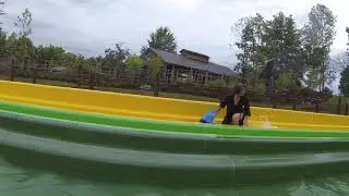 Splash Country:  Shep and Nicholas first slide of the day on Tailspin Racer