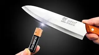 Простой способ заточить нож, как бритву, от СТАРОЙ батарейки! Потрясающий совет