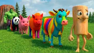 Long Slide Game With Elephant Gorilla Buffalo Hippopotamus Tiger - 3d Animal Game - Funny 3d Animals
