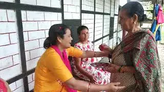Mothers Giving Blessings To Her Two Beautiful Daughters Jalthal Jhapa Nepal