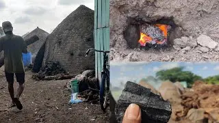 Traditional old charcoal making process || primitive method in village || charcoal making in kiln
