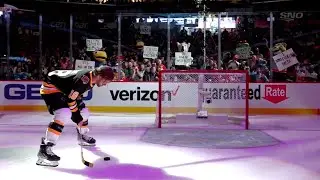 David Pastrnak as Happy Gilmore in Breakaway Challenge