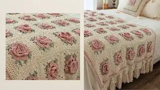 Tığ işi Yatak Örtüsü - Çiçek Motifli Yatak Örtüsü Örgü Modeli &Beautiful Crochet square for Blankets