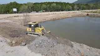 Incredible Mighty Bulldozer & Dump Truck Operator Spreading Dirt into Water on Beach Construction