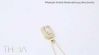 Geometric Design Shiny Baguette Charm Necklace Pendant 925 Sterling Silver Jewelry