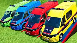 POLICE CARS ! TRANSPORTING  POLICE MINI BUS WITH TRUCKS! Farming Simulator 22