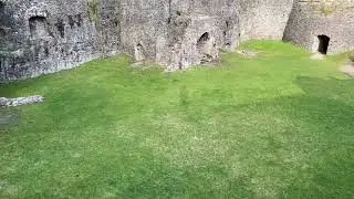 Shadow walking Dinefwr Castle walls, Llandeilo, Carmarthenshire 