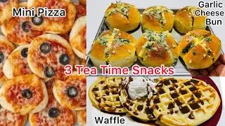 3 Tea Time Snacks Recipes | Kids Favourite Snacks Mini pizza, Waffle, Garlic Cheese Bun
