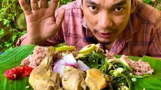 Local rice with chicken || boiled vegetables || mukbang Northeast style
