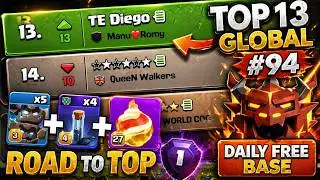 RANK 13 GLOBAL with FIREBALL METEOR GOLEMS | FREE TH18 BASE LINK | Daily Ranked Attacks #94