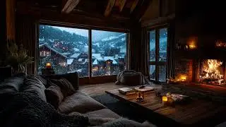 Calm Winter Fireplace Night | Soft Piano Music and Snowfall Ambience for Deep Rest