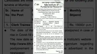 Clerk Trainee Post in Tata Institute of Fundamental Research,Mumbai...
