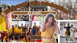 Saraswati puja celebration 🪷✨at AIIMS || AIIMS RAEBARELI🩺🥼|| Dance, music, mehandi🤩🎸💃