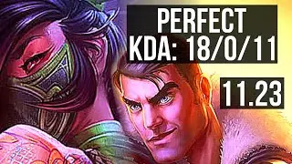 AKALI vs JAYCE (TOP) | 18/0/11, Legendary, 1000+ games, 1.5M mastery | KR Master | 11.23