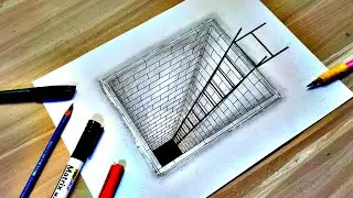 How to Draw a 3D Hole with a Ladder/3D Trick Art, Optical illusion
