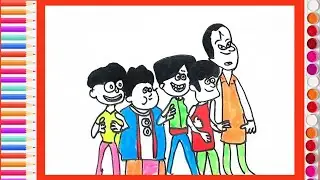 Drawing Golmaal Junior All Characters ||Art Gopal Laxman Madhav And Lucky