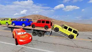 Flatbed Truck McQueen | Transportation with Truck - Pothole vs Car # | BeamNG.Drive Gameplay