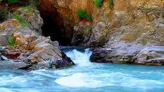 Turquoise river flowing. Ragging water stream sounds. White noise for sleep/relax/study. 10 hours