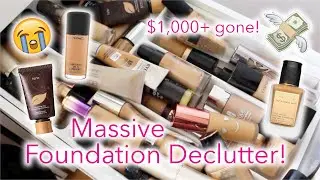 MASSIVE FOUNDATION MAKEUP DECLUTTER! $1000+ GONE *DECLUTTER WEEK* | queencarlene
