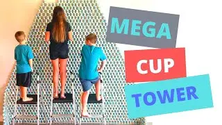 Mega Cup Tower built by Kids!  Super TALL Cup Tower