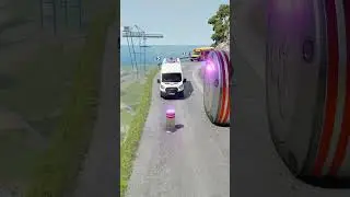 Cars & School Bus vs Giant Pit Bollards Crash - BeamNG.drive