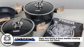 Unboxing Tiger Non Stick 8 Piece Marble Coating Cookware Set Black
