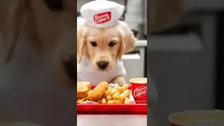 🥺 A Golden Retriever Puppy Cooking at Raising Cane&rsquo;s?! 🍗🔥 #puppychef #goldenretriever #canes