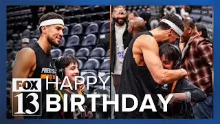 Roy family with special needs son meet Phoenix Suns for birthday at Jazz game