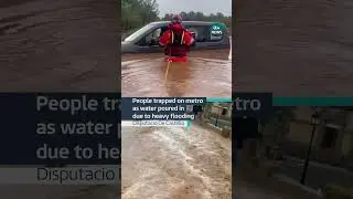 People trapped on metro as water poured in due to heavy flooding #itvnews #spain #madrid #flood