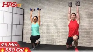 45 Min Total Body Strength Workout for Women & Men - Home Weight Training Full Body Dumbbell Workout