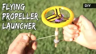 How to make a FLYING PROPELLER LAUNCHER | DIY UFO pull string toy