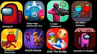 Among Us, Monster play Time, Red Stickman: Stick Adventure,  Red & Blue Stickman,
