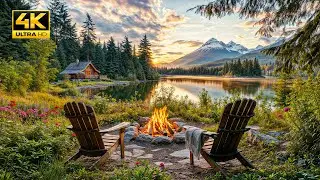 Cozy Springtime Vibes: Lakefront Relaxing Campfire & Natire Sounds for Relaxation and Tranquility