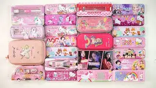 cute unicorn pink stationery collection 😁 geometry,hello kitty,pencil box,sharpener,eraser,pouch