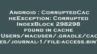 Android : CorruptedCacheException: Corrupted IndexBlock 298298 found in cache '/Users/macuser/.gradl