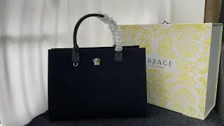 Versace La Medusa Canvas Large Tote Bag Black Review #bag #review #unboxing
