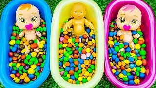 Satisfying Video | Mixing M&M's Candy in 3 Color BathTubes with Glitter Ice Cream & ASMR Videos