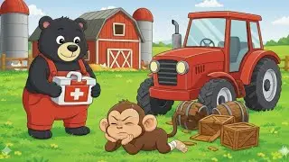 🐻 Bear Farmer Helps an Injured Baby Monkey at the Farm 🐒❤️| Vehicles Farm Animated