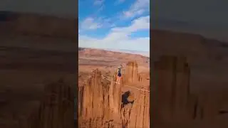 Slackline over Big Cliff! 😳 #shorts