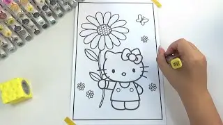 Coloring Hello Kitty and Her Giant Flower 🌸✨