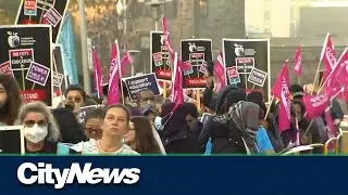 Hundreds protest at Queen's Park over provinces use of 'notwithstanding' clause
