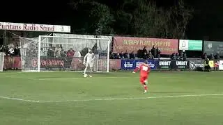 The two first half goals by Henry Landers against Coalville last night, viewed from Clubhouse side
