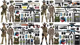 Open Box Special Forces Toy Gun Collection, MP5 submachine gun, shotgun, Glock pistol, grenade