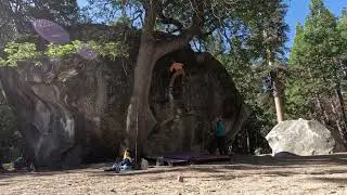 Yosemite Bouldering: Camp 4, Columbia Boulder, The Bates Problem (V4)